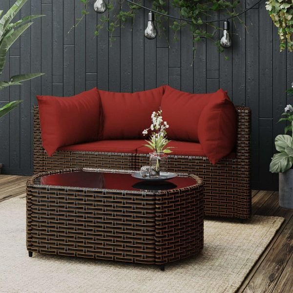 vidaXL 3-teilig Garten-Lounge-Set mit Kissen Braun Poly Rattan, 319823