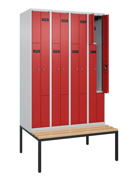 C+P Z-Spind Evolo PLUS, 8 Fächer, 2120x1200x815mm, 7035/3000, Zylinderschloss, Material Sitzfläche Buche-Hartholz, Sitzbank, 0490537-408 S10030