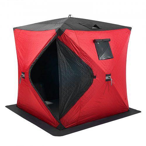VEVOR Pop-Up Eisangelzelt für 3–4 Personen, thermische Eishütte mit Ankern, Seilen, Tragetasche, 1,8 x 1,8 x 2 m, rot, BDBHS707080IORFPQV0