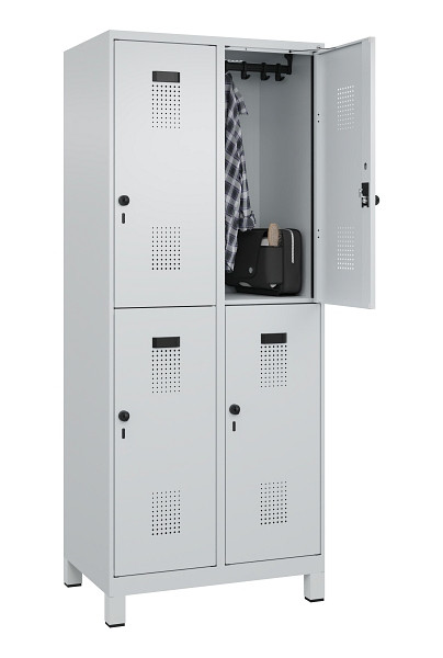 C+P Doppelstöckiger Spind Evolo PLUS, mit Füßen, 4 Fächer, 1950x800x500mm, 7035, Frontfarbe RAL 7035 Lichtgrau, Drehriegel, 049310-22 S10013