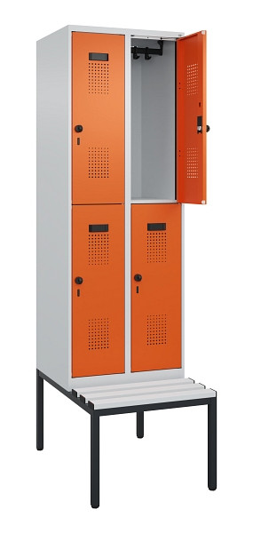 C+P Doppelstock-Spind Evolo PLUS, Bank, 4 Fächer, 2120x600x815mm, 7035/2004, Drehriegel, Sitzfläche Kunststoff, Sitzbank, 0493507-20 S10083