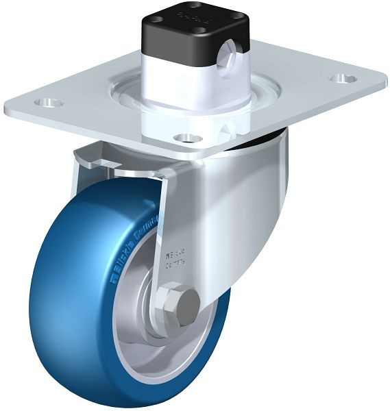 Blickle LK-ALBS 100K-3-CS11 Stahlblech-Lenkrolle, schwere Ausführung, mit Anschraubplatte & Zentralfeststeller, Blickle Besthane® Soft, Blau, 752064