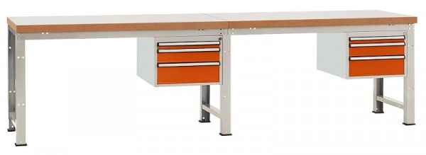 Manuflex Komplett-Werkbank Grund- und Anbau PROFI Standard mit Kunststoff-Platte, BxTxH = 3000 x 700 x 840 mm, Rotorange, WP5567.2001