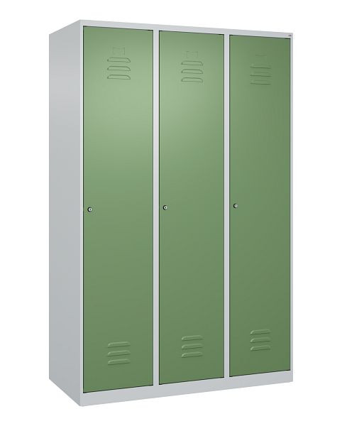 C+P Umkleidespind Classic PLUS mit Mitteltrennwand, 3 Abteile, 1850x1200x500mm, 7035/6011, Zylinderschlösser, 080000-32F S10027