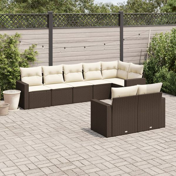 vidaXL 8-teilig Garten-Sofagarnitur mit Kissen Braun Poly Rattan, 3251560