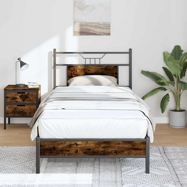 vidaXL Bettgestell ohne Matratze Räuchereiche 75x190 cm Holzwerkstoff, 4106880