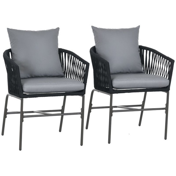 Outsunny Outdoor Stühle, 2-er Set, Boho-Design, Sitz- und Rückenkissen, bequeme Sitzschale, Metallrahmen, Schwarz, 84G-344V00CG