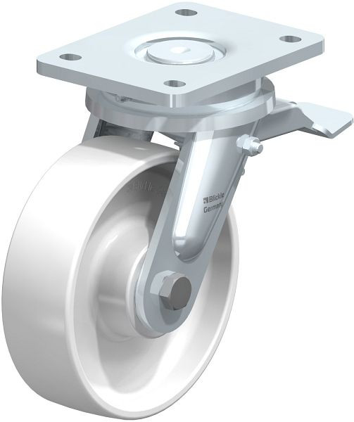 Blickle LO-PO 160K-ST Stahlgeschweißte Schwerlast-Lenkrolle mit Feststeller, Polyamid, Weiß, 670422