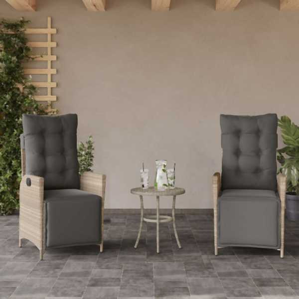 vidaXL Gartensessel mit Fußteil 2Stk. Verstellbar Hellgrau Poly Rattan, UV-beständig, 365294
