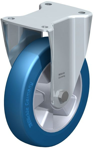 Blickle BH-ALBS 200K Stahlblech-Bockrolle, Schwerlast-Ausführung, mit Anschraubplatte, Blickle Besthane® Soft, Blau, 714741