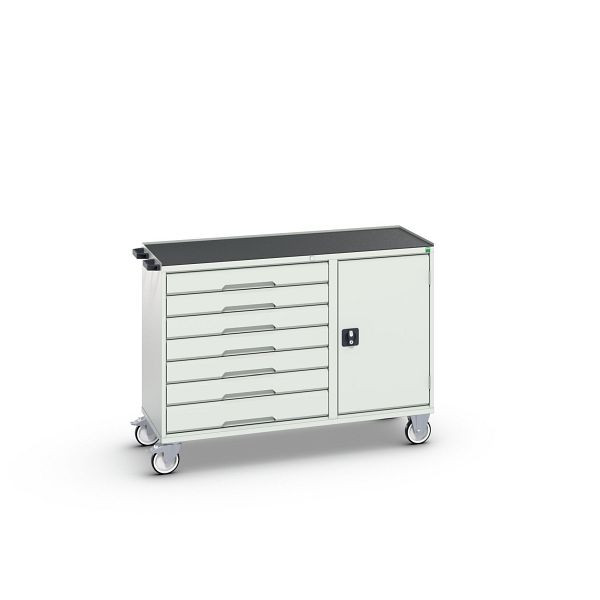 bott verso Montagewagen, mit 7 Schubladen, Tür und Abrollrand, BxTxH: 1300 x 550 x 965 mm, Lichtgrau / Lichtgrau, 16927158.16