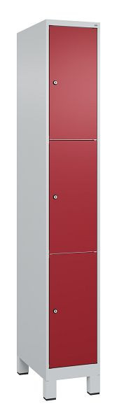 C+P Schließfachschrank Classic PLUS, Füße, 1950x300x500mm, 7035/3003, mit 3 Fächern, 080010-103 S10001
