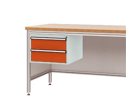 Manuflex Gehäuse-Unterbau für ALU-Arbeitstische, Nutzhöhe 300 mm mit 2 Schubfächern, für Tischtiefe 800 mm, Rotorange, ZB4522.2001