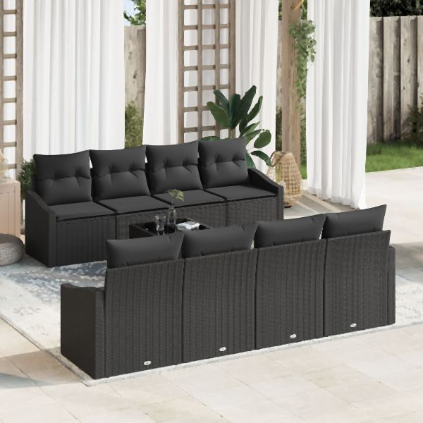 vidaXL 7-teiliges Garten Sofa Set mit Kissen Schwarz Poly Rattan, 3355322