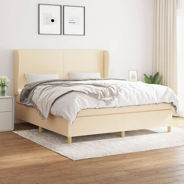 vidaXL Boxspringbett mit Matratze Creme 180x200 cm Stoff, 3128386