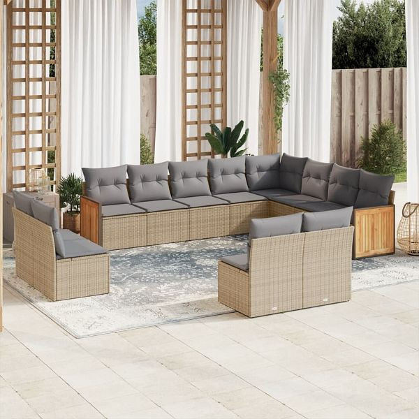 vidaXL 12-teilig Garten-Sofagarnitur mit Kissen Beige Poly Rattan, 3228152