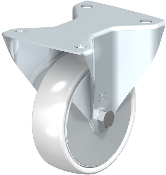 Blickle BK-PO 125XR-3-FA Stahlblech-Bockrolle, schwere Ausführung, mit Anschraubplatte, Polyamid, Weiß, 852732