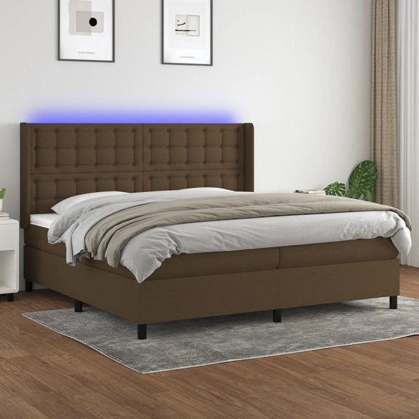 vidaXL Boxspringbett mit Matratze & LED Dunkelbraun 200x200 cm Stoff, 3138664