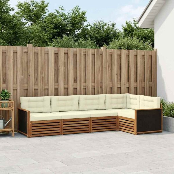 vidaXL Outdoor-Sofagarnitur 5-teilig Natur und Creme 323 x 164,5 x 73 cm, 3383343