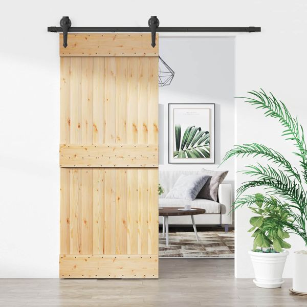 vidaXL Schiebetür Natürlich und Schwarz 85 x 210 cm Massivkiefer, 3445123