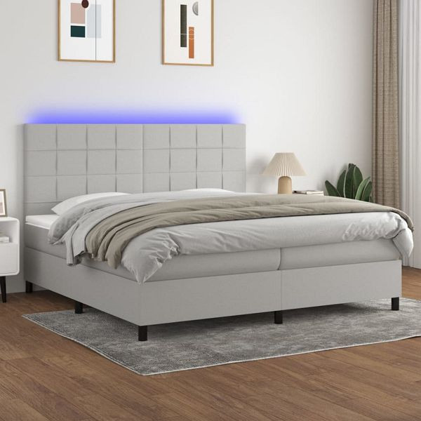 vidaXL Boxspringbett mit Matratze & LED Hellgrau 200x200 cm Stoff, 3134901