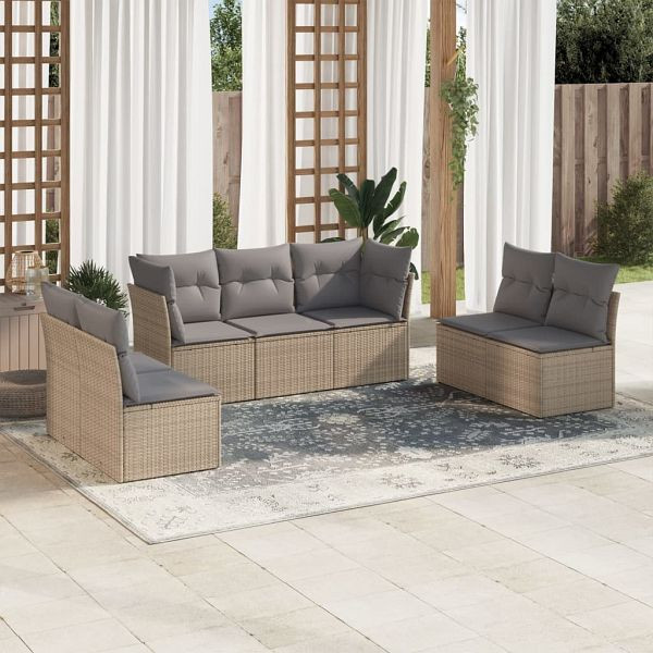 vidaXL 7-teilig Garten-Sofagarnitur mit Kissen Beige Poly Rattan, 3217409