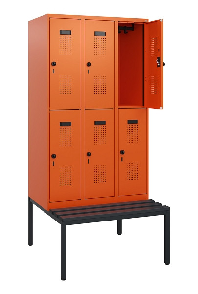 C+P Doppelstöckiger Spind Evolo PLUS, Bank, 6 Fächer, 1950x900x815mm, 2004/2004, Drehriegel, Sitzfläche Kunststoff, Sitzbank, 0493505-30 S10127