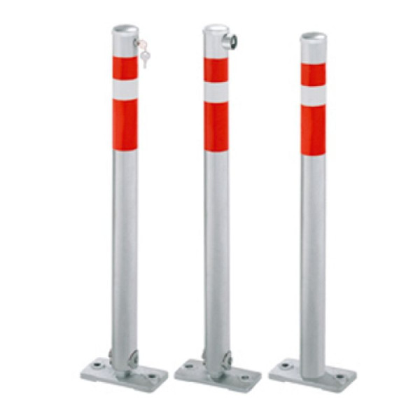 Stein HGS Absperrpfosten -Steel Line-, Umlegbar, mit Sicherheitsschloss, verschiedenschließend, Schließung oben, inkl. 2 Schlüssel, mit 2 Ösen (180°), 38114-02