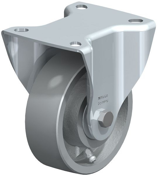 Blickle BIK-G 100IK-1 Hitzebeständige Stahlblech-Bockrolle mit Anschraubplatte, Guss, Grau, 763565