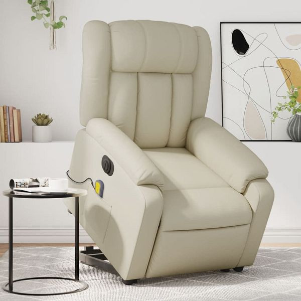 vidaXL Massagesessel mit Aufstehhilfe Elektrisch Creme Kunstleder, 3205286