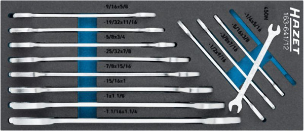 Hazet Schraubenschlüssel Satz, Außen Sechskant Profil, 12-teilig, 1⁄4″ – 1.1⁄4″, 163-641/12