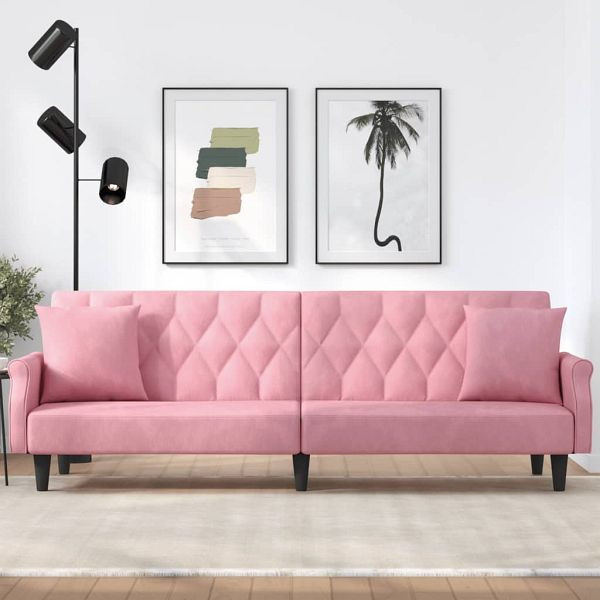 vidaXL Schlafsofa mit Armlehnen Rosa Samt, Übernachtung von Gästen, 351947
