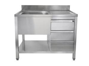A&S Gastro Spültisch mit Schubladenblock, 1 Becken links, Bautiefe 700 mm, 100x700x850 mm, SPT1071BL-S