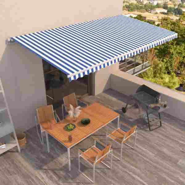 vidaXL Markise Manuell Einziehbar 600x350 cm Blau und Weiß, 3069036