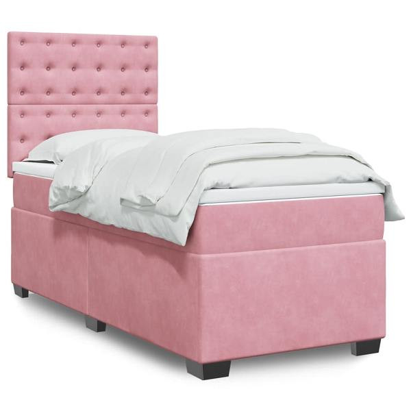 vidaXL Boxspringbett mit Matratze Rosa 80x200 cm Samt, 3290779