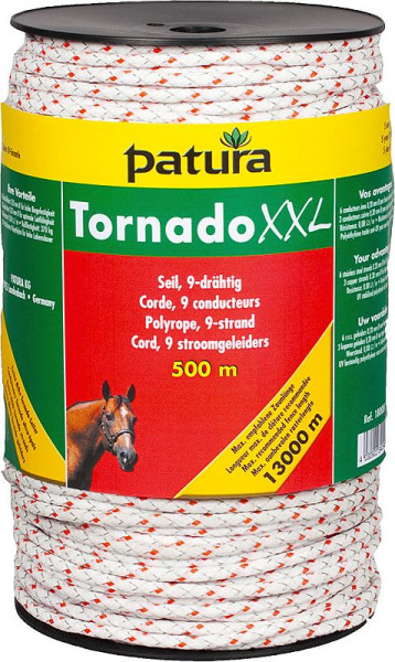 Patura Tornado XXL Seil, 500 m Rolle, 6 Niro 0,20 mm, 3 Cu 0,30 mm, weiß-rot, 183600