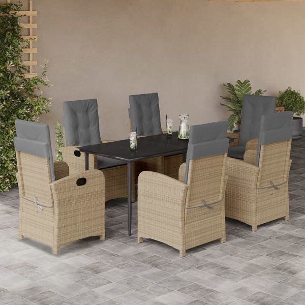 vidaXL 7-teilig Garten-Essgruppe mit Kissen Beigemischung Poly Rattan, 3212395