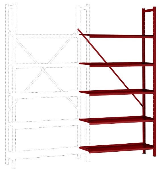 Manuflex Büro-Steck-Anbauregal mit 5 pulverbeschichteten Stahlböden, HxBxT = 1900 x 960 x 300 mm, rubinrot, RA3152.3003