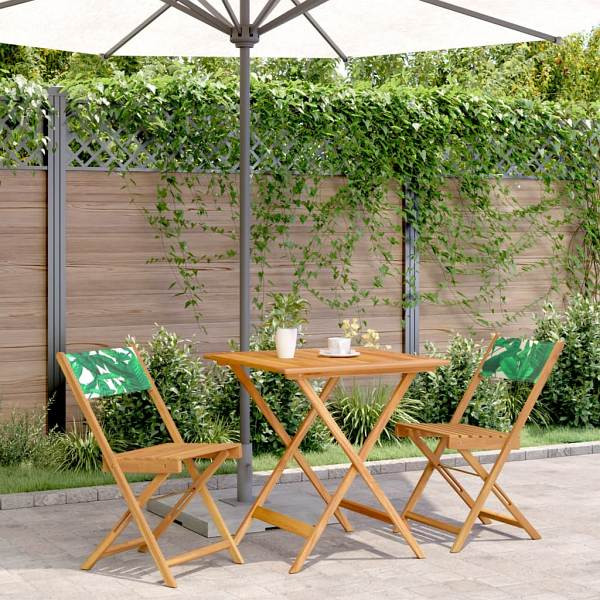 vidaXL 3-tlg. Bistro-Set Blattmuster Stoff und Massivholz, 3281872