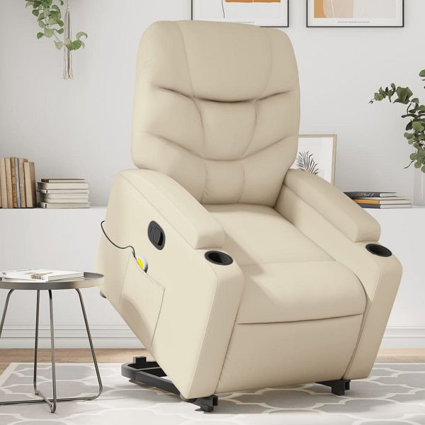 vidaXL Massagesessel mit Aufstehhilfe Creme Kunstleder, 3204666