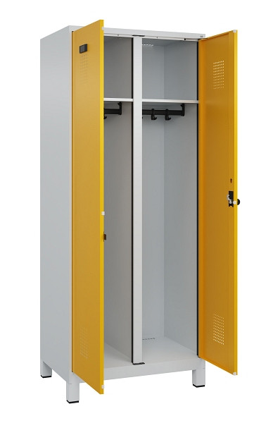 C+P Schwarz-Weiß-Spind Evolo PLUS, mit Füßen, 2 Abteile, 1950x800x500mm, 7035/1, Frontfarbe RAL 1004 Goldgelb, Drehriegel, 049012-22 S10000