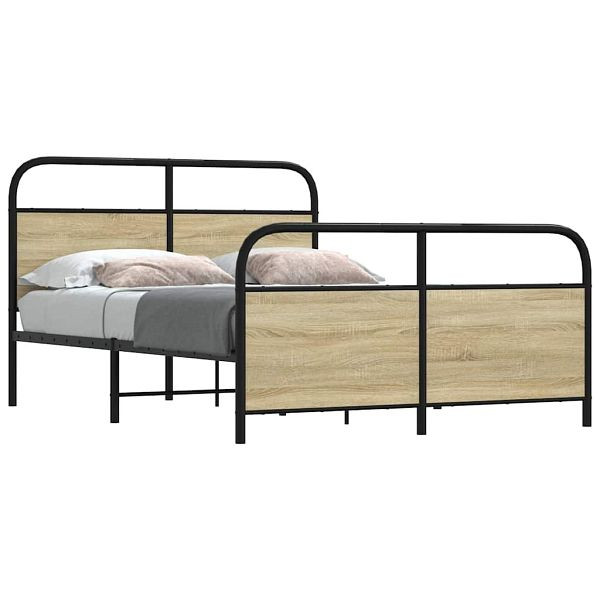vidaXL Metallbett ohne Matratze Sonoma-Eiche 140x200 cm, 3318649