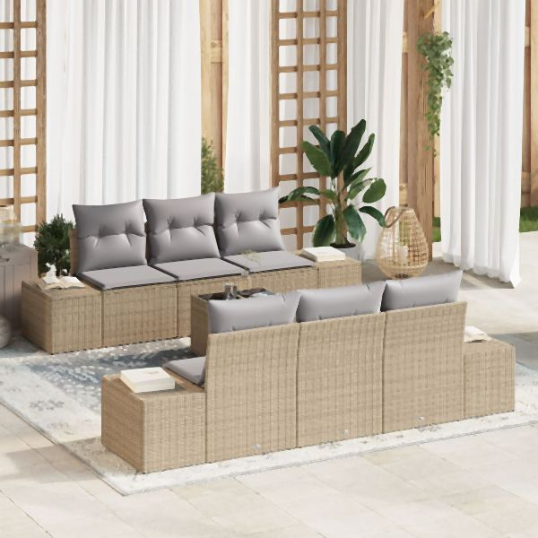 vidaXL Garten Sofa Set 7 Teile Beige und Hellgrau Rattan, Polyester, 3355619