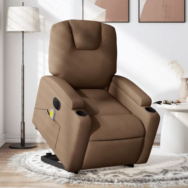 vidaXL Elektrischer Massagesessel mit Aufstehhilfe Braun Stoff, 3204408