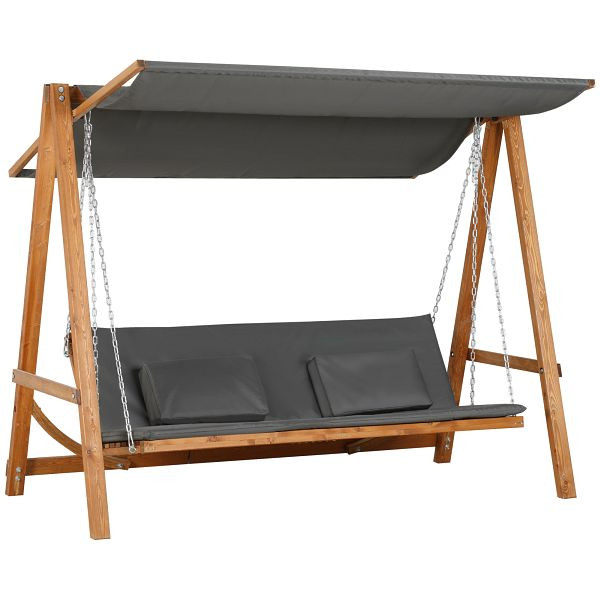 Outsunny Hollywoodschaukel mit Bettfunktion 3-Sitzer Gartenschaukel Lärche Holzschaukel mit verstellbarem Sonnendach, 84A-239