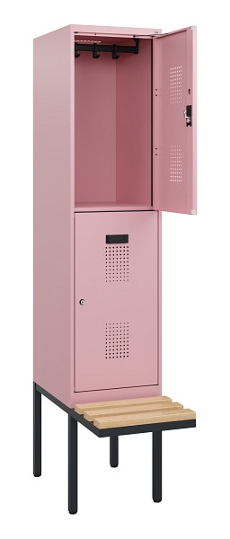 C+P Doppelstock-Spind Evolo PLUS, Bank, 2 Fächer, 1950x400x815mm, 3015/3015, Zylinderschloss, Sitzfläche Buche-Hartholz, 0493405-12 S10071