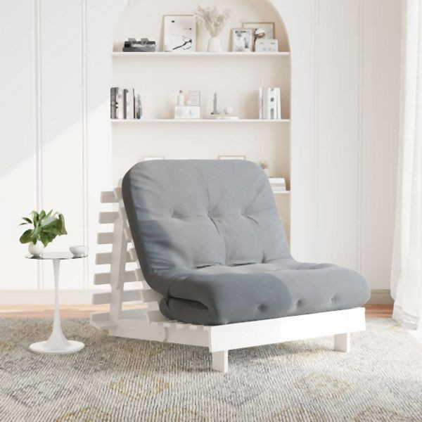 vidaXL Futon Schlafsofa mit Matratze Weiß 90x206x11 Massivholz Kiefer, 846762