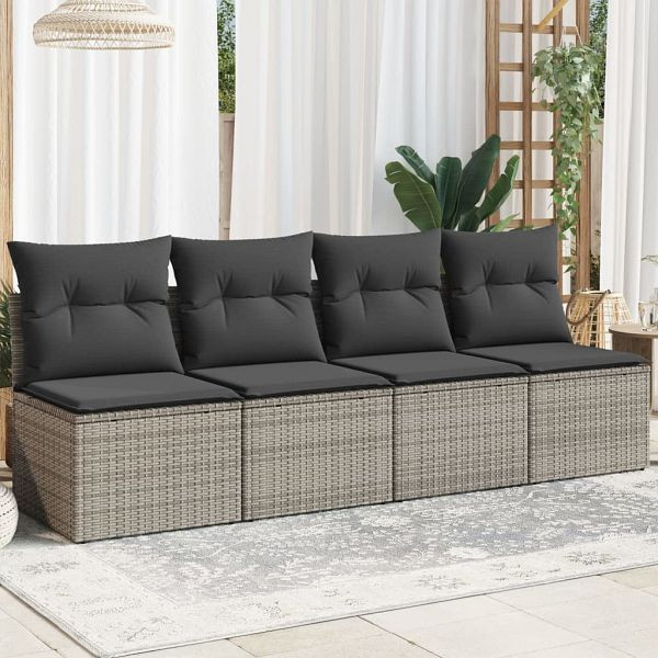 vidaXL Gartensofa mit Kissen 4-Sitzer Grau Poly Rattan, 366116