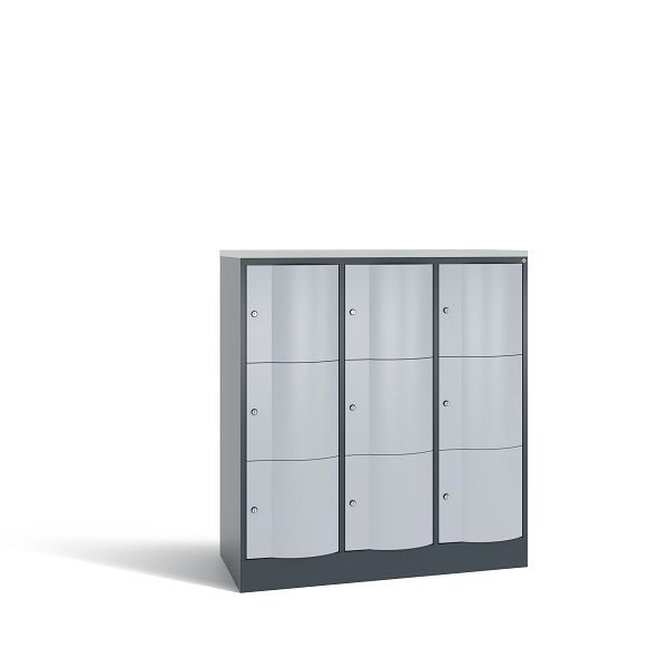 C+P Schließfachschrank Resisto,9 Fächer,H1255xB1148xT540mm, Anthrazit/Weißalu/DBSHellgrau, 8573-372 S10769
