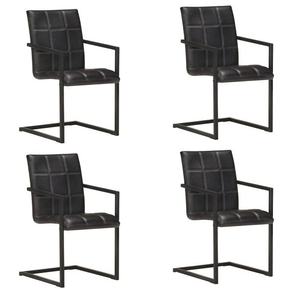 vidaXL Freischwinger, Schwarz Echtleder, VE: 4 Stück, 3065691, 8720286290125